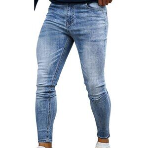 GINGTTO Men's Ripped Light Blue Jeans Slim Fit Skinny Stretch Pants Sz. 30 NEW